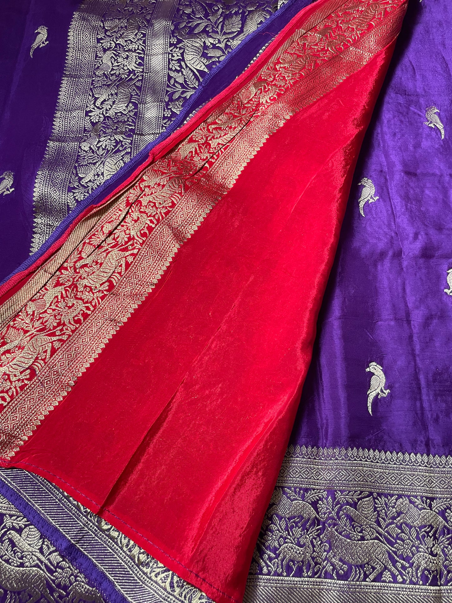 Purple N Red Satin Crepe(01) Silk Saree