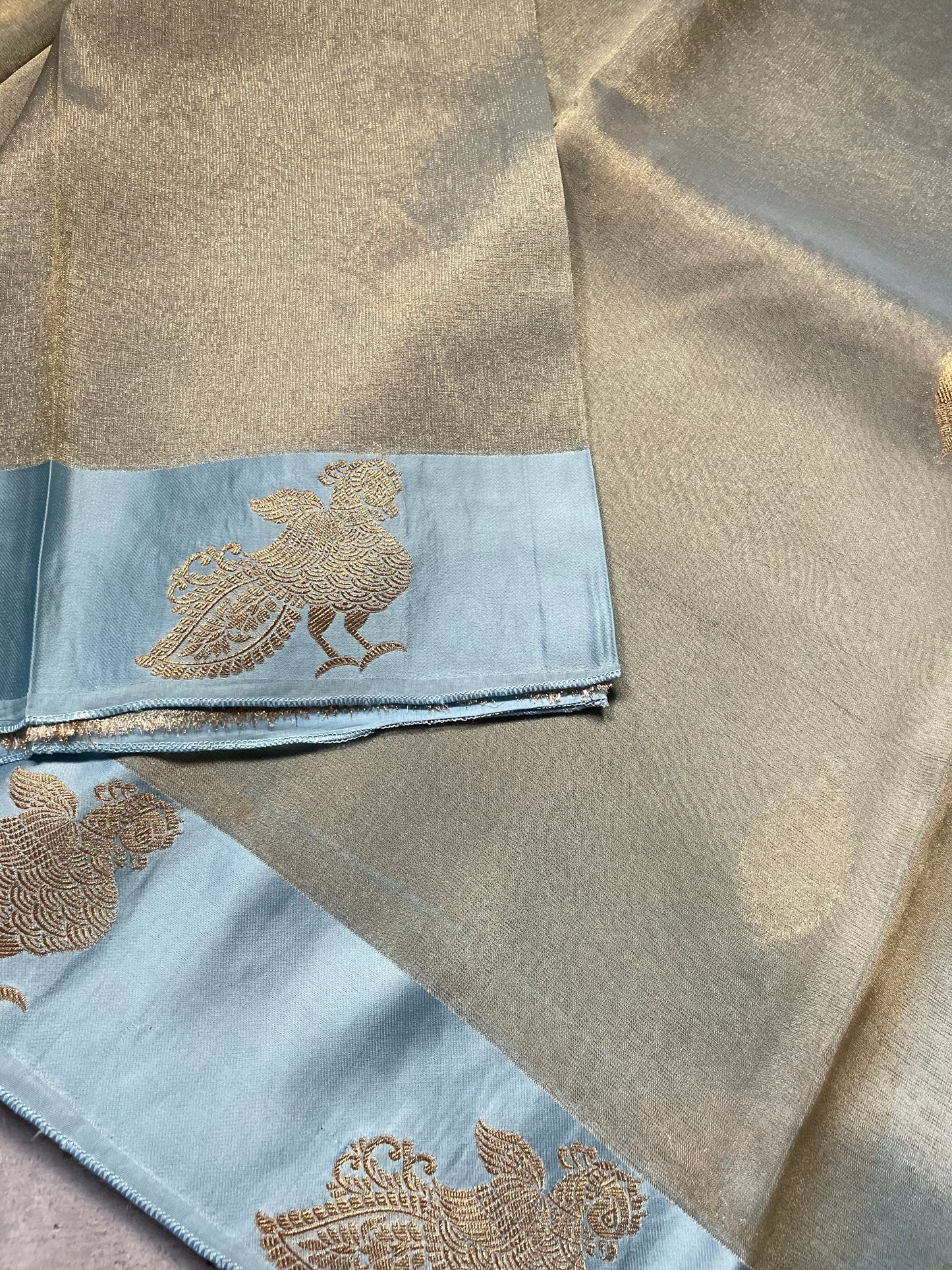 Light Blue Satin Border Tissue Silk Saree