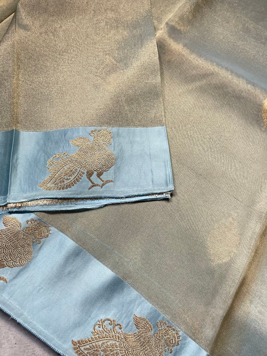 Light Blue Satin Border Tissue Silk Saree