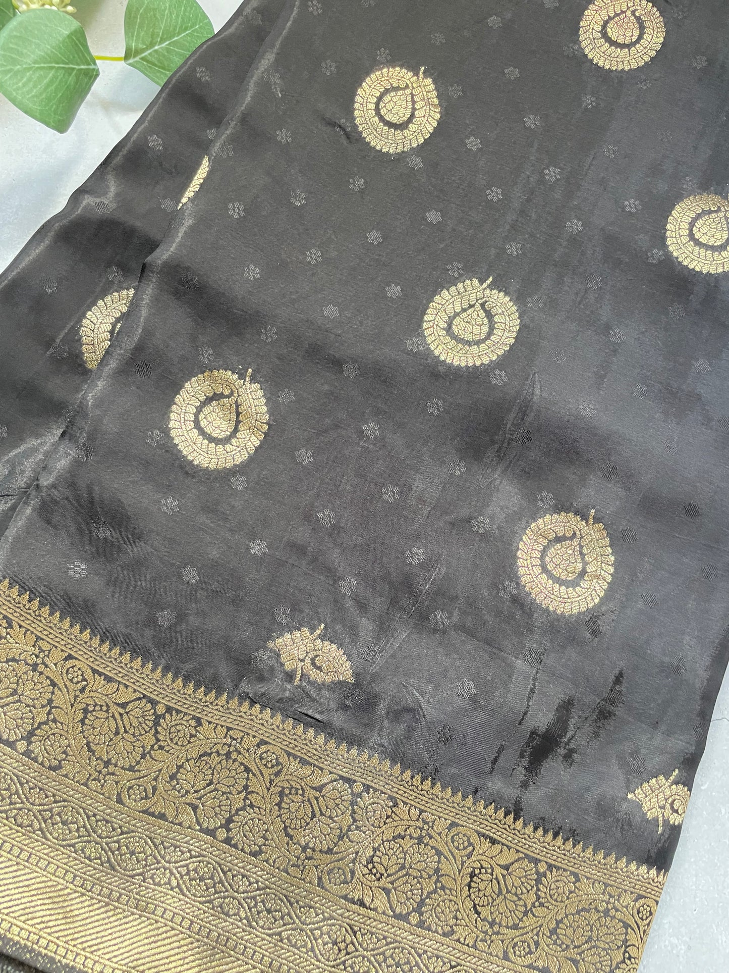 Black N Yellow Satin Crepe(02) Silk Saree
