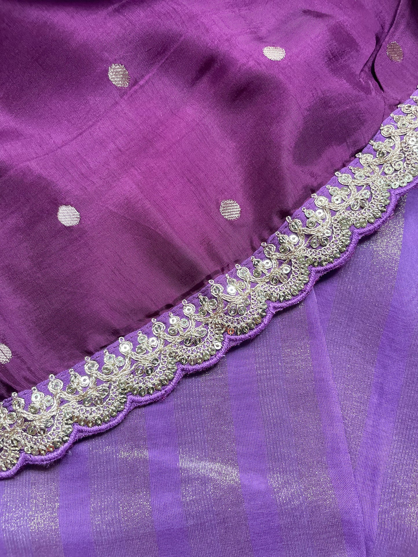 Lavender Stripe Lace border Tissue Saree