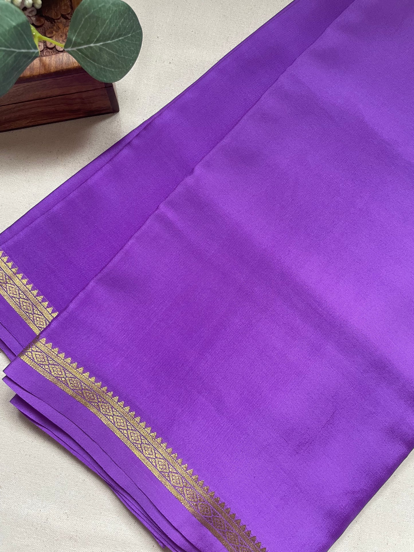Lavender Small Border Pure Mysore Crepe Silk Saree