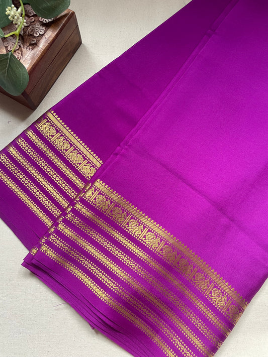Purple Peacock Border Pure Mysore Crepe Silk Saree
