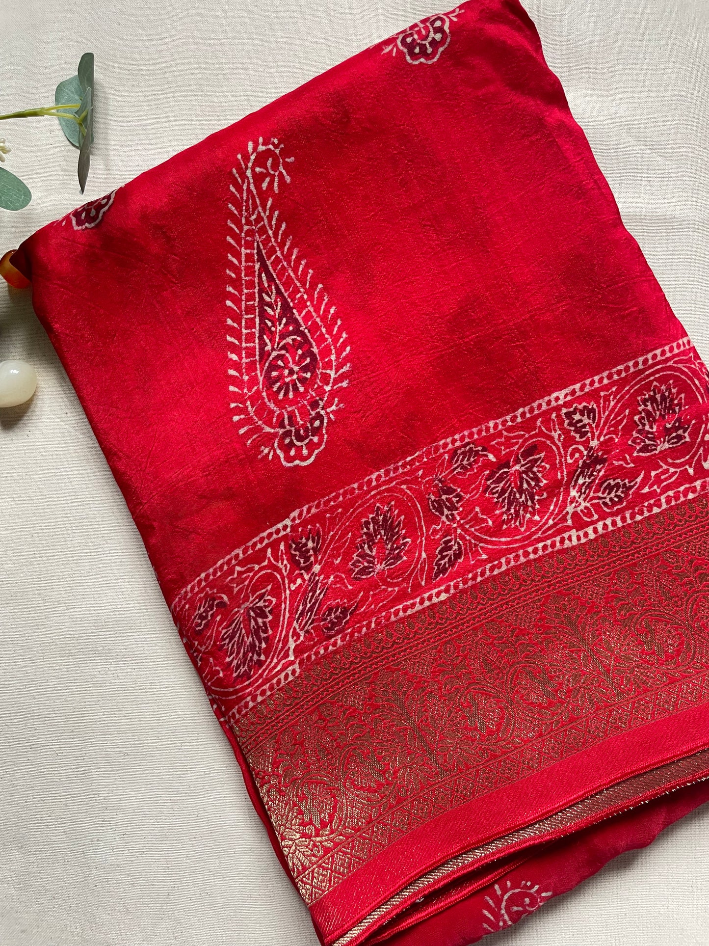 Red Ajrakh Dola Silk Saree