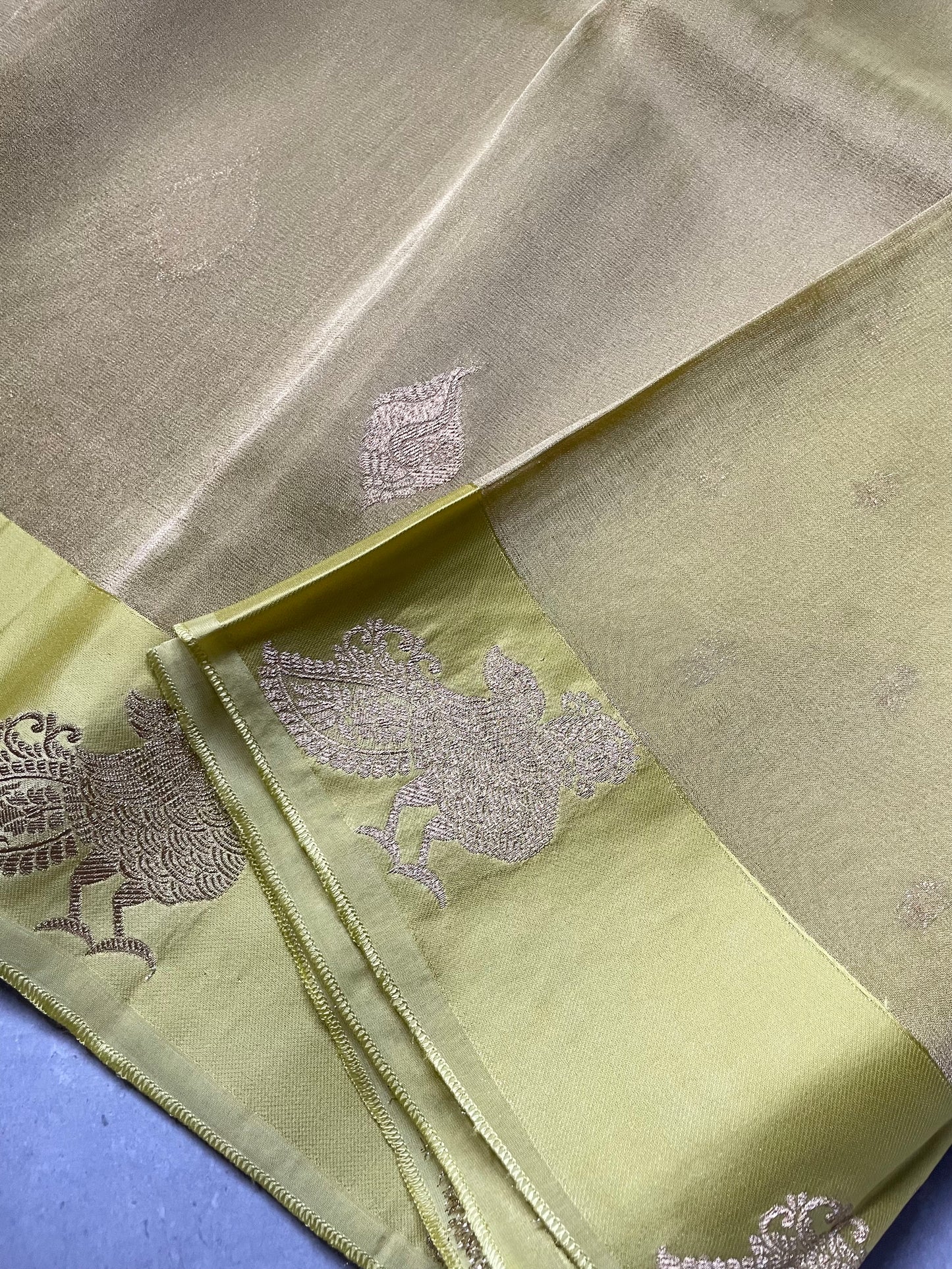 Pista Green Satin Border Tissue Silk Saree