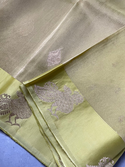 Pista Green Satin Border Tissue Silk Saree