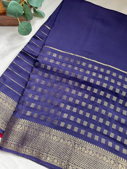 Navy Blue Lines Viscose Crepe Saree