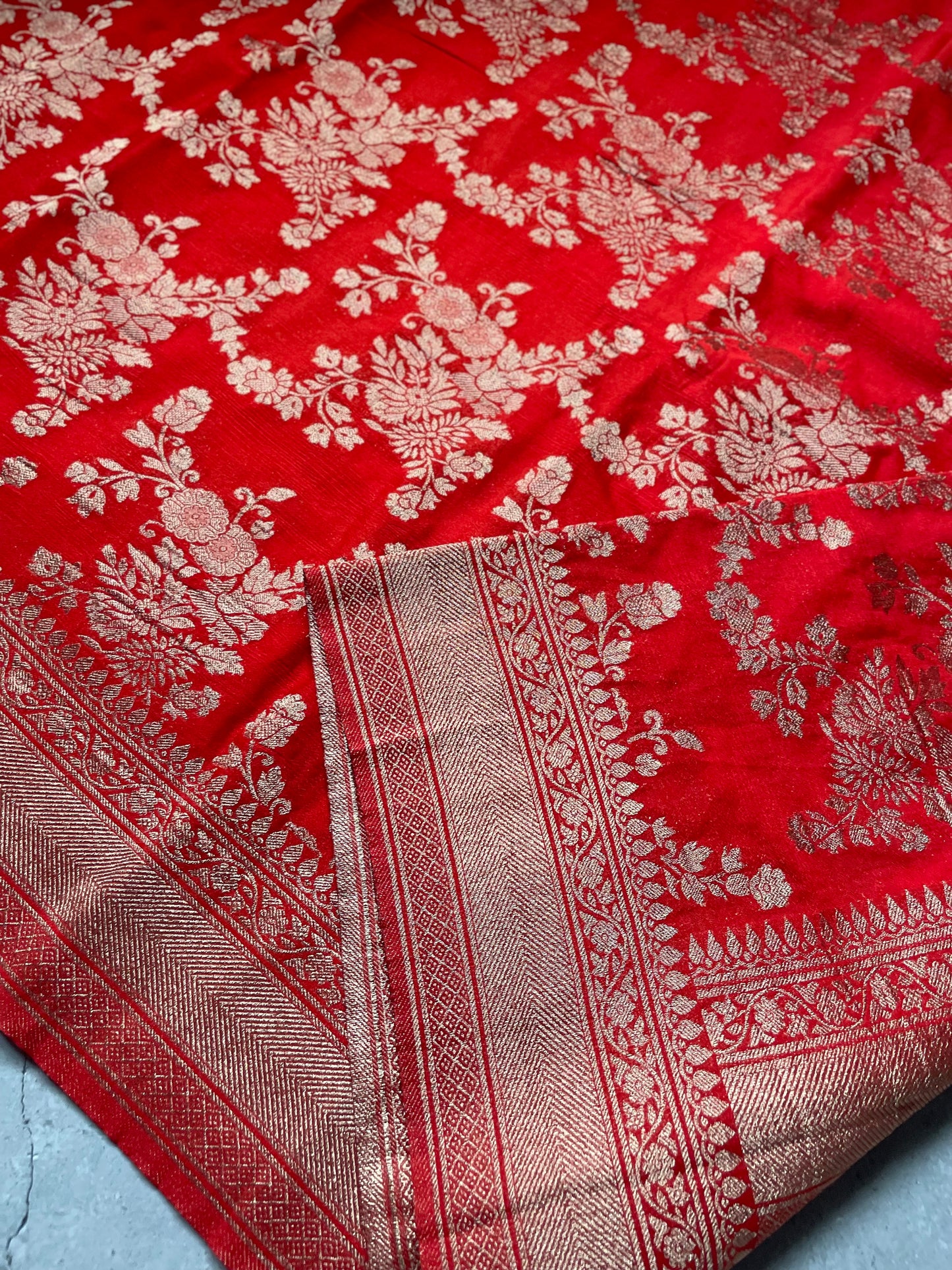 Red Banarasi Jaal Crepe Georgette Saree