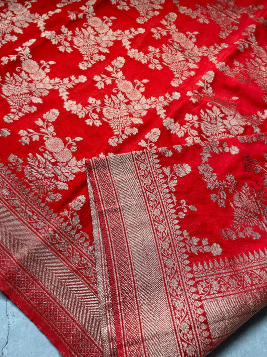 Red Banarasi Jaal Crepe Georgette Saree
