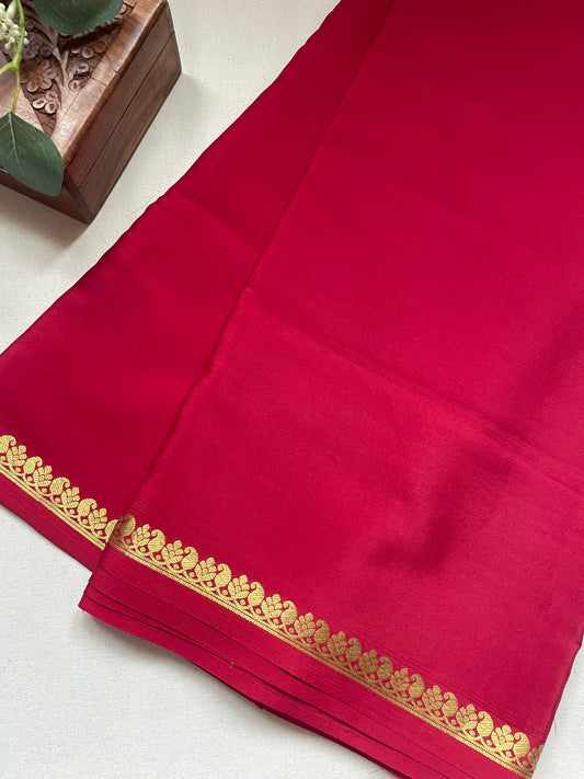 Maroon Small Mango Border Pure Mysore Crepe Silk Saree