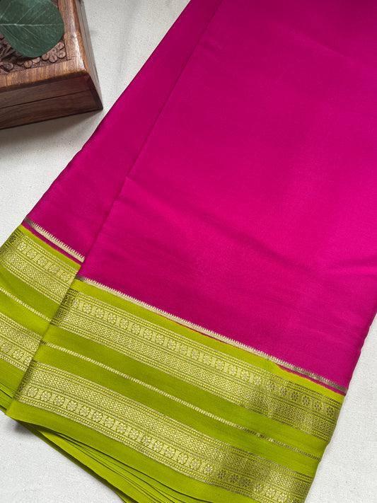Pink N Green Bentex Pure Mysore Crepe Silk Saree