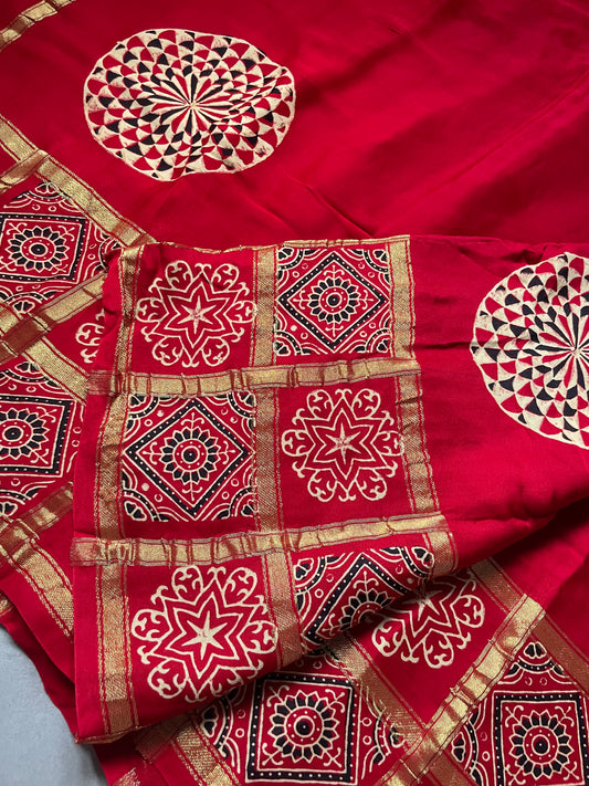 Red Gharchola border Modal Silk Saree