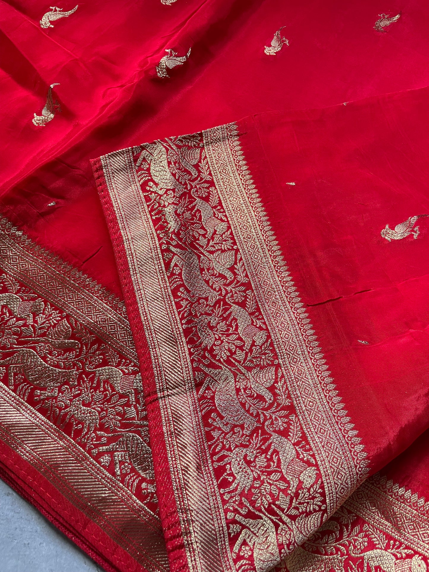 Red N Blue Satin Crepe(01) Silk Saree
