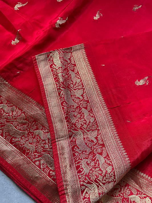 Red N Blue Satin Crepe(01) Silk Saree