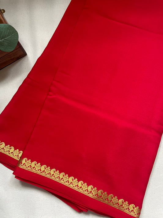 Red Small Mango Border Pure Mysore Crepe Silk Saree