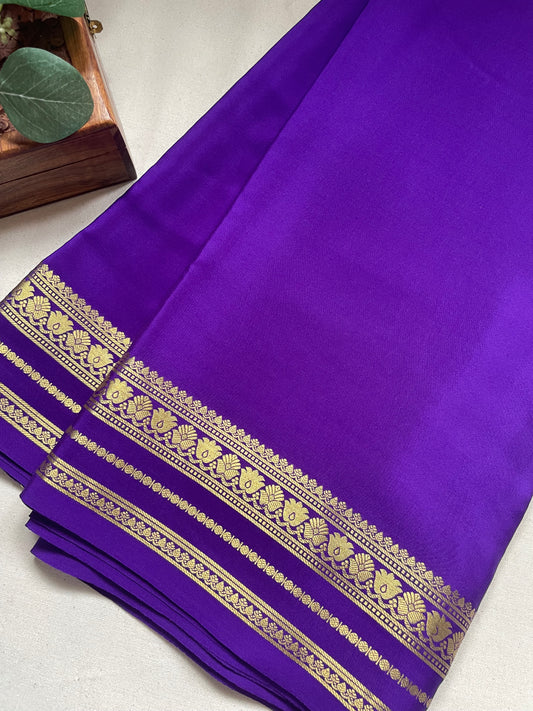 Purple Floral Border Pure Mysore Crepe Silk Saree