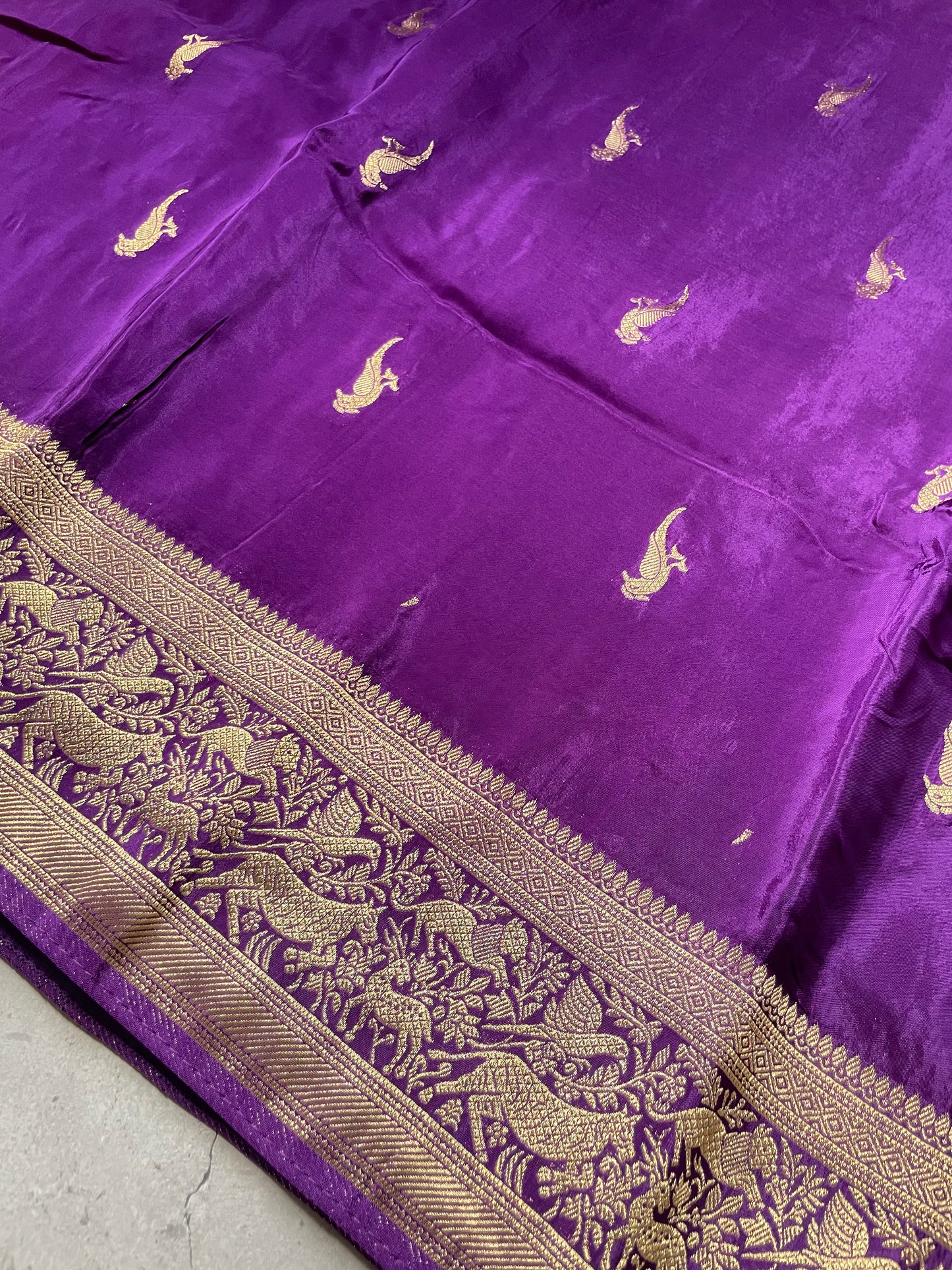 Purple N Red Satin Crepe(01) Silk Saree