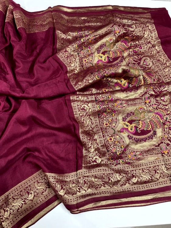Maroon Meenakari Pallu Dola Silk Saree
