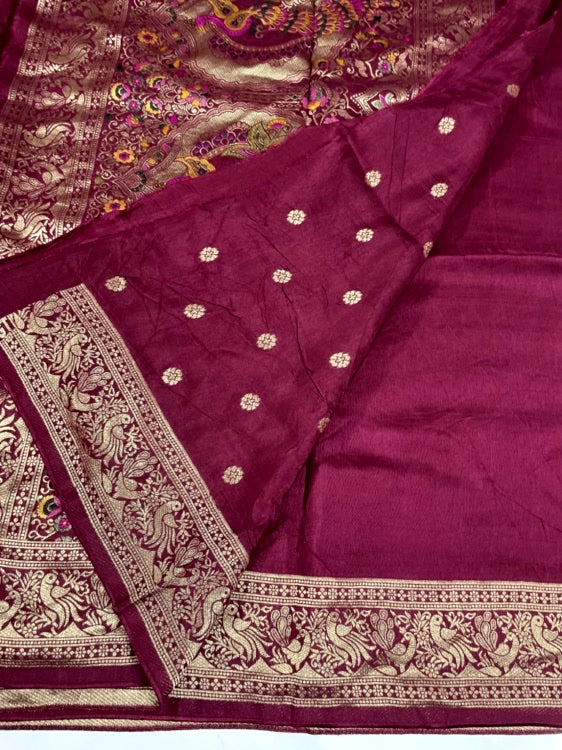 Maroon Meenakari Pallu Dola Silk Saree