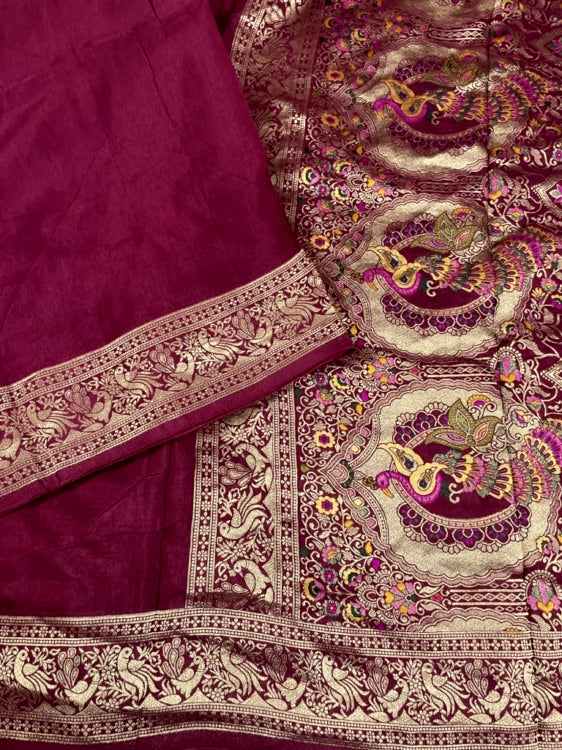 Maroon Meenakari Pallu Dola Silk Saree