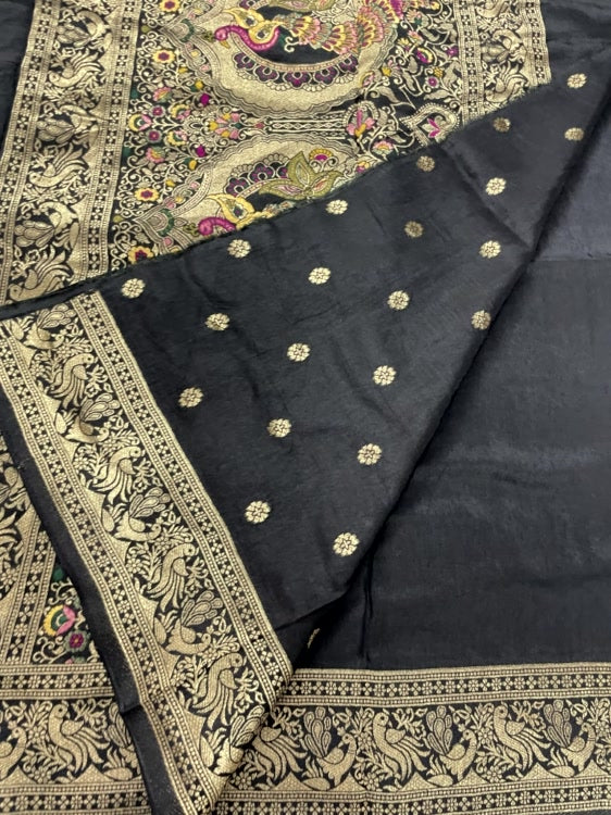 Black Meenakari Pallu Dola Silk Saree