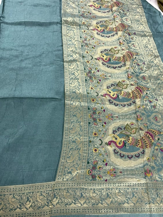 Sea Green Meenakari Pallu Dola Silk Saree
