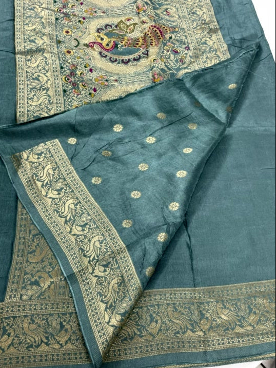 Sea Green Meenakari Pallu Dola Silk Saree