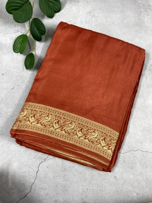 Rust Meenakari Pallu Dola Silk Saree
