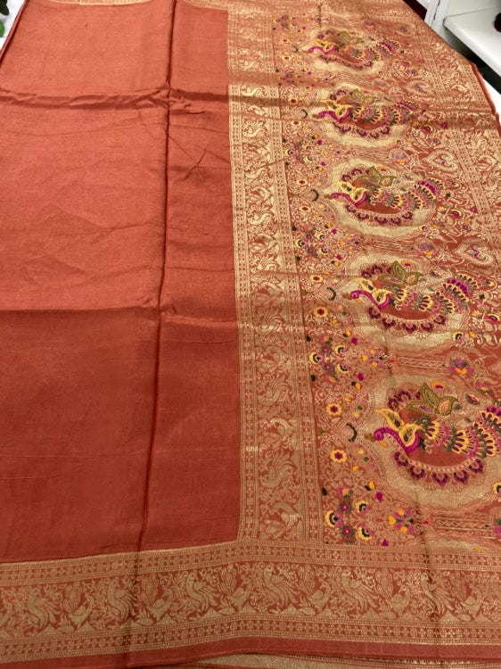 Rust Meenakari Pallu Dola Silk Saree
