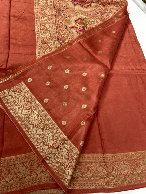 Rust Meenakari Pallu Dola Silk Saree