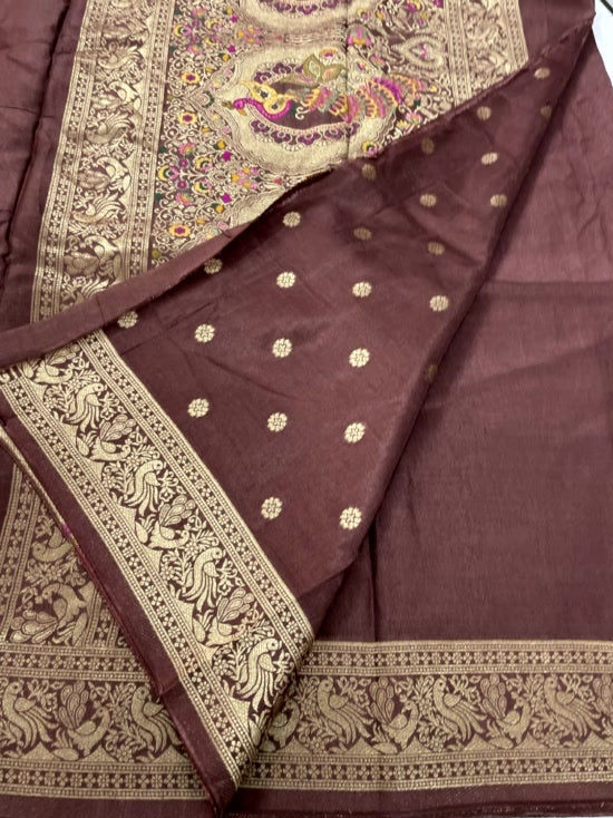 Brown Meenakari Pallu Dola Silk Saree