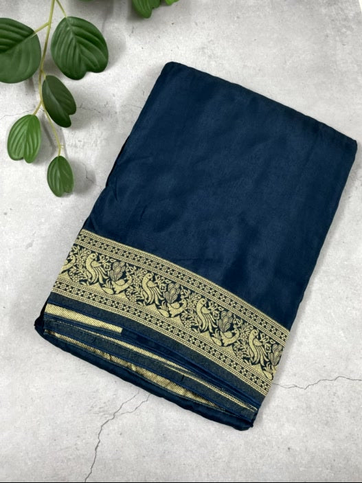 Peacock Blue Meenakari Pallu Dola Silk Saree