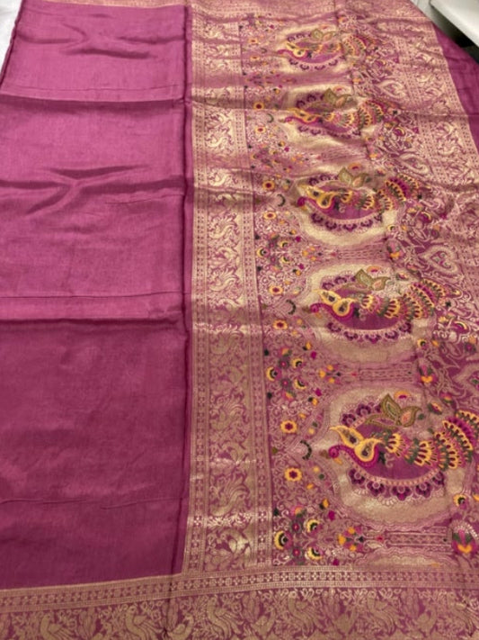 Onion Pink Meenakari Pallu Dola Silk Saree