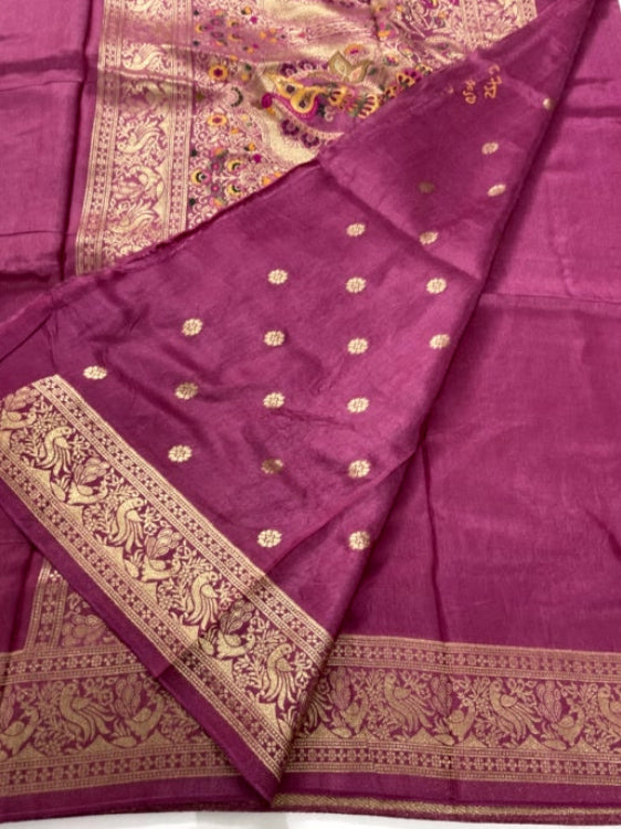 Onion Pink Meenakari Pallu Dola Silk Saree