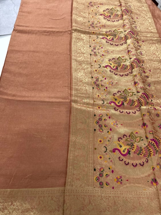 Peach Meenakari Pallu Dola Silk Saree