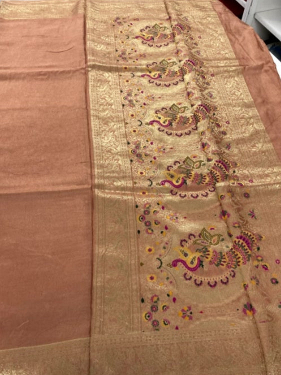 Peach Meenakari Pallu Dola Silk Saree
