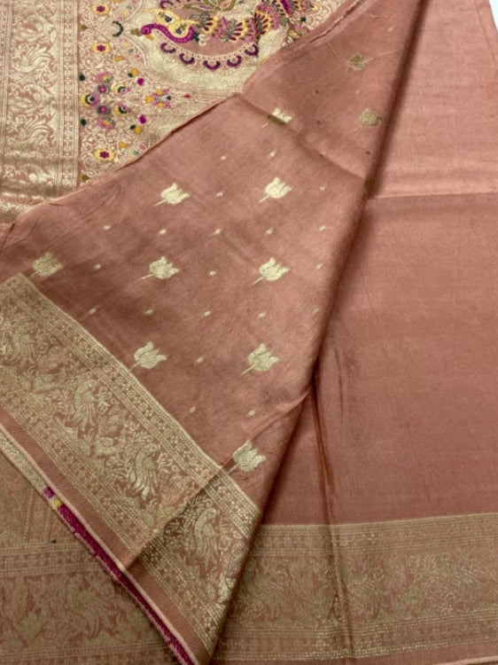 Peach Meenakari Pallu Dola Silk Saree