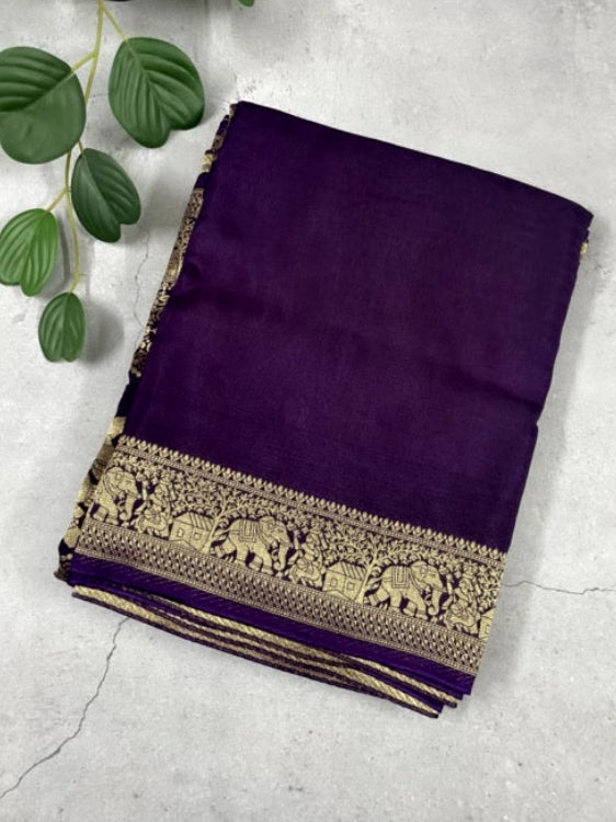 Purple Plain Dola Silk Saree