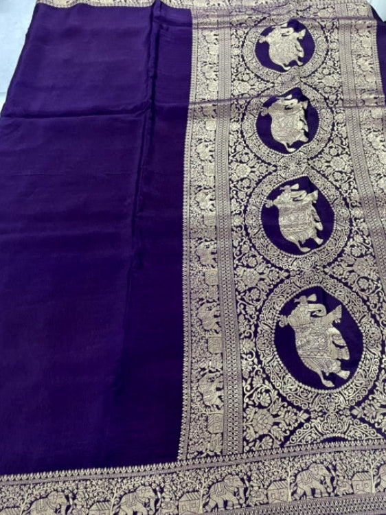 Purple Plain Dola Silk Saree
