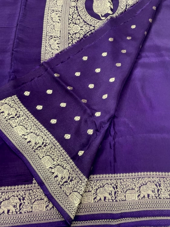 Purple Plain Dola Silk Saree