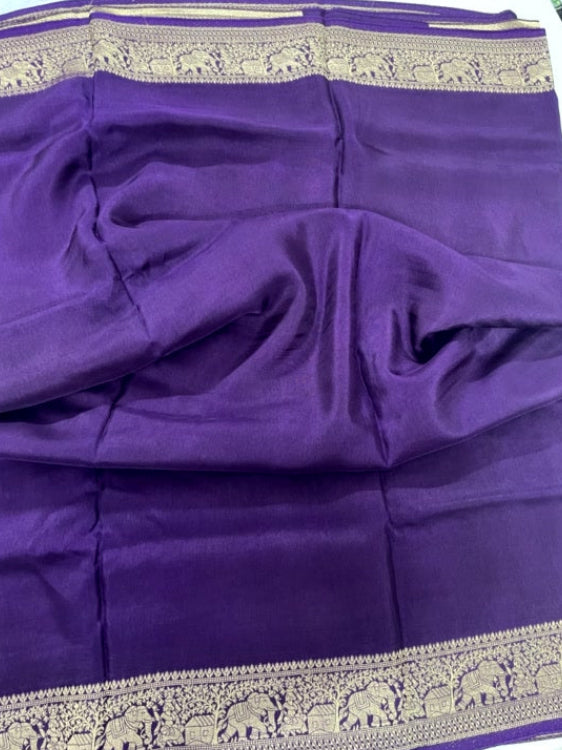 Purple Plain Dola Silk Saree