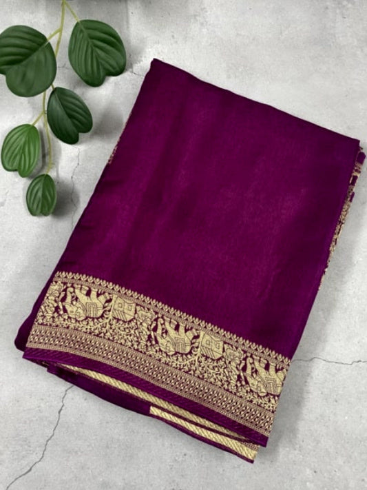 Magenta Plain Dola Silk Saree