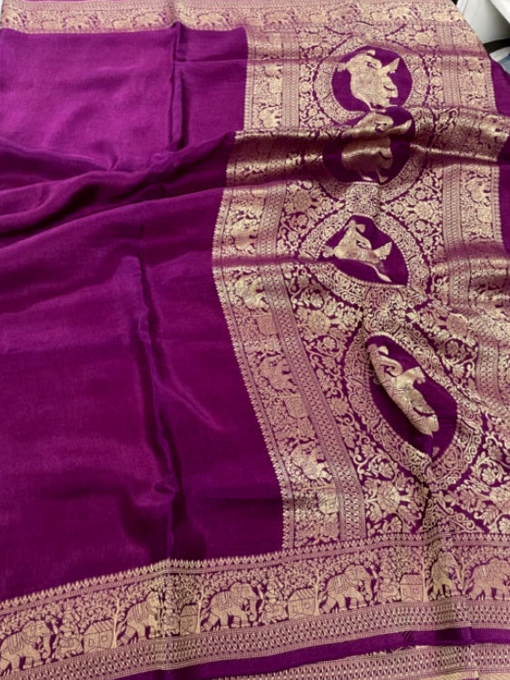 Magenta Plain Dola Silk Saree