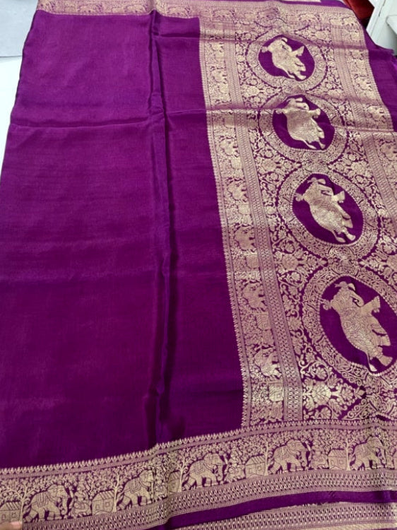 Magenta Plain Dola Silk Saree