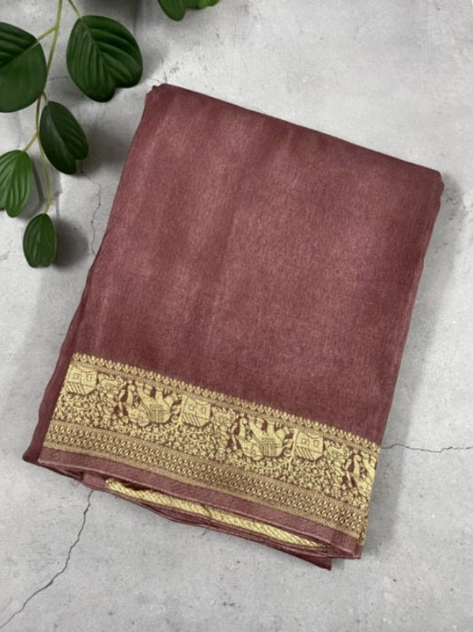 Light Brown Plain Dola Silk Saree