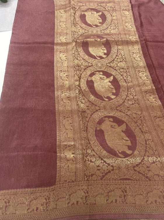 Light Brown Plain Dola Silk Saree