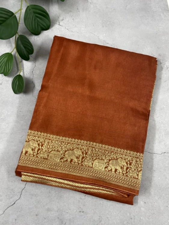 Rust Plain Dola Silk Saree