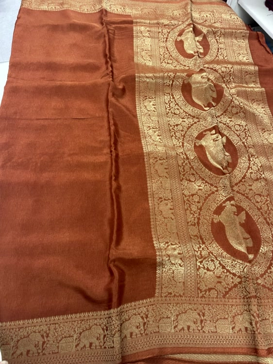 Rust Plain Dola Silk Saree