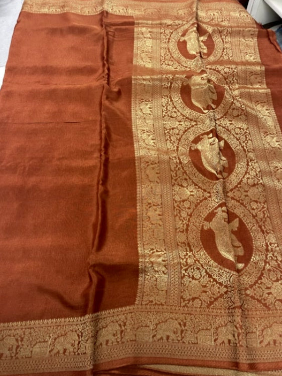 Rust Plain Dola Silk Saree