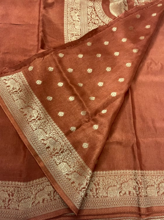 Rust Plain Dola Silk Saree